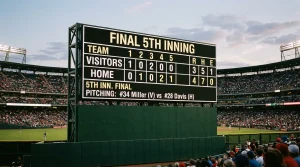 A scoreboard showing the result of the first five innings of an MLB game with an F5 bet ticket alongside