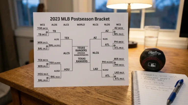 An MLB postseason bracket showing ALDS, NLDS, ALCS, NLCS and World Series series formats with crypto bet slips